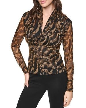 DKNY Zebra Print Long Sleeve Mesh Shirt - Black