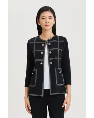 Ming Wang Heritage Grid Trim Knit Jacket - Black