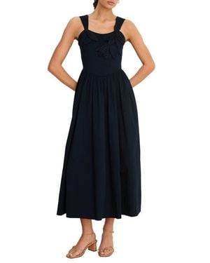 NIC+ZOE Eloise Floral Leaf Appliqué Stretch Cotton Fit & Flare Midi Dress - Black