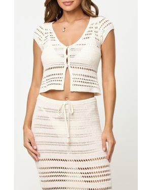LSPACE Tula Semisheer Crop Cotton Open Stitch Cover-Up Top - White