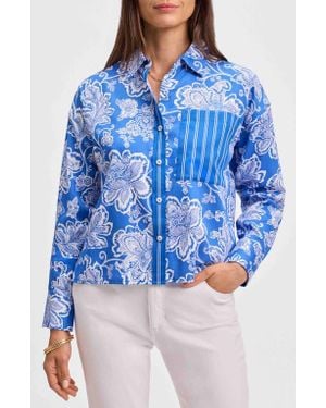 Foxcroft Marina Cotton Button-Up Shirt - Blue