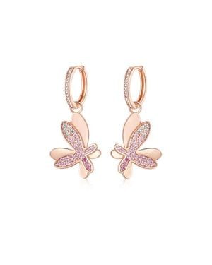 Classicharms Pavé Butterfly Dangle Drop Hoop Earrings - Pink