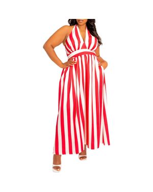 Buxom Couture Stripe Halter Maxi Dress - Red