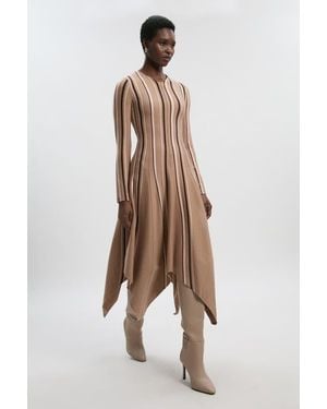Karen Millen Asymmetric Hem Knit Midi Dress - Natural