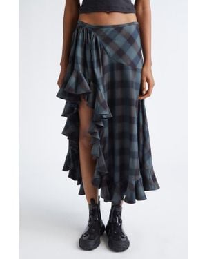 Collina Strada Florist Sky Plaid Asymmetric Skirt - Black