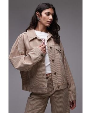 TOPSHOP Stripe Denim Balloon Sleeve Jacket - Brown