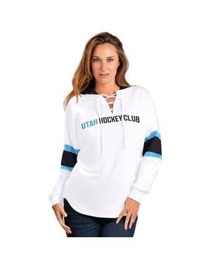 G-III 4Her by Carl Banks Utah Mammoth Goal Zone Long Sleeve Lace-Up Hoodie T-Shirt - White