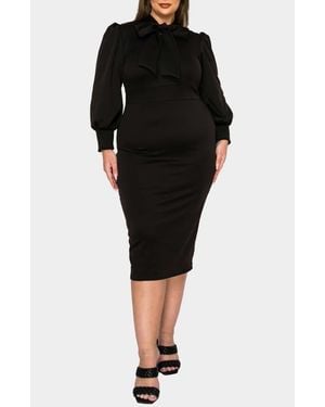 L I V D Anastasia Tie Neck Long Sleeve Dress - Black