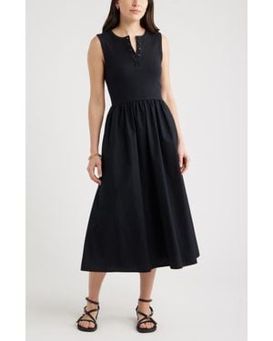 Caslon Sleeveless Mixed Media Midi Dress - Black