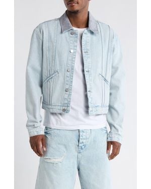 Purple Brand Contrast Collar Denim Trucker Jacket - Blue