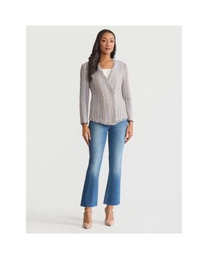 Misook Asymmetrical Fringe Trim Knit Jacket - Gray