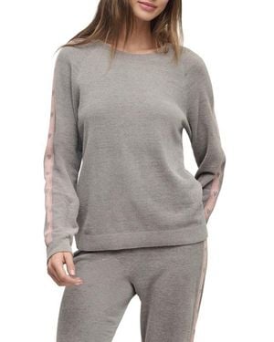 Barefoot Dreams Cozychic Ultra Lite Heart Stripe Crewneck Lounge Top - Gray