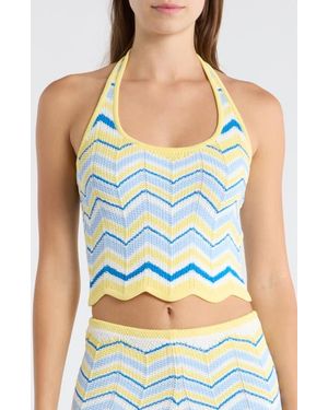 Kulani Kinis Chevron Knit Halter Crop Top - Blue