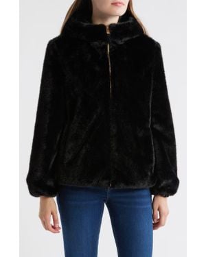 Via Spiga Faux Fur Hooded Jacket - Black