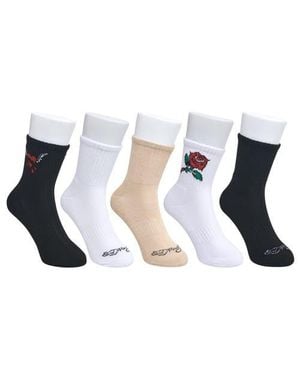 Ed Hardy Rose Print Half Cushion Mid Crew Sock 5-Pack - White