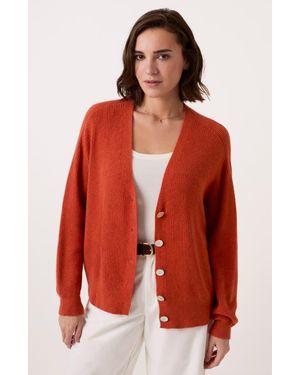 Celtic & Co. Slouchy Ribbed V-Neck Cardigan - Red