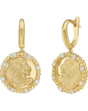 Lionheart 14K Leo Diamond Bead Zodiac Dangle Earrings - Metallic