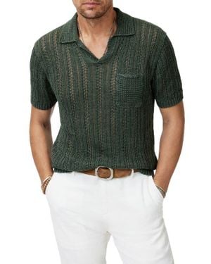 John Varvatos Odin Short Sleeve Textured Linen Johnny Collar Sweater - Green