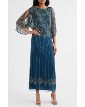 Pisarro Nights Beaded Cold Shoulder Cocktail Dress - Blue