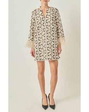 English Factory Crochet Minidress With Feather Cuffs - Natural