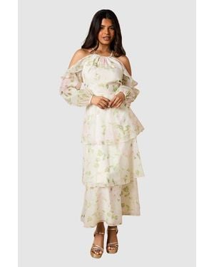 Oasis Petite Organza Cold Shoulder Midi Dress - Natural