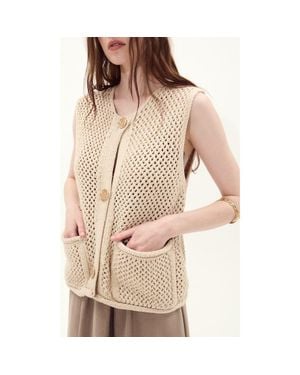 DELUC Anafi Open Stitch Cotton Blend Sweater Vest - Natural