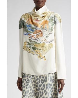 Altuzarra Cara Mythical Print Cowl Neck Top - White