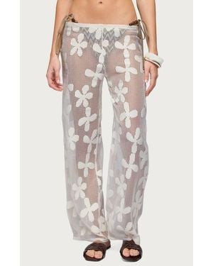 Edikted Candace Sheer Floral Cover-Up Pants - Natural