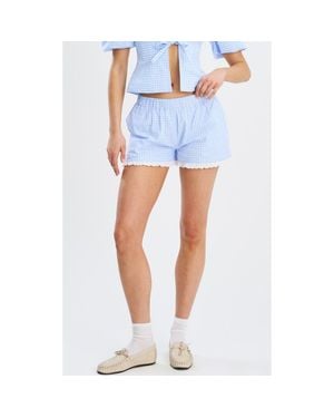 Miss Circle Qutayyla Gingham Lace Trim Shorts - Blue