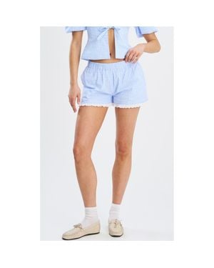 Miss Circle Qutayyla Gingham Lace Trim Shorts - Blue