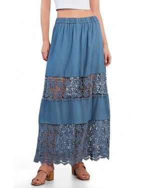 Wash Lab Denim Light Veil Maxi Skirt - Blue