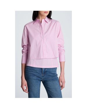 Kenneth Cole Button-Up Stripe Crop Shirt - Purple