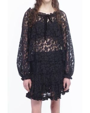 Anna Sui Shadow Blossom Tulle Elastic Lace Blouse - Blue