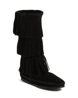Minnetonka 3layer Fringe Boot - Black