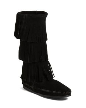 Minnetonka 3layer Fringe Boot - Black