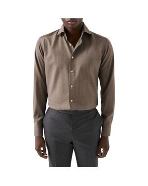 Eton Slim Fit Mélange Wool Dress Shirt - Brown