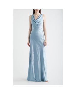 Lucy Paris Chandler Cowl Neck Sleeveless Satin Gown - Blue