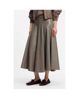 BOSS Sesola Leather Midi Skirt - Brown