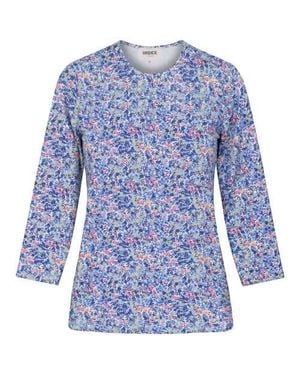 Index Graphic Cotton Round Neck Binding 3/4 Sleeve Tee - Blue