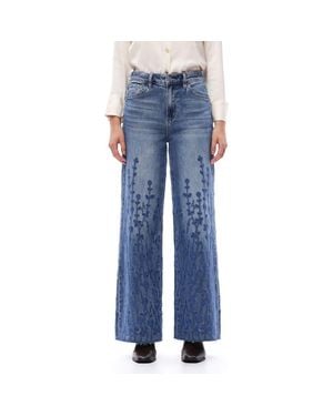 Bayeas Embroidered High Waist Wide Leg Jeans - Blue