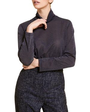 Marina Rinaldi Russia Metallic Turtleneck Jersey Top - Blue