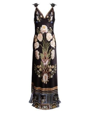 CAMILLA V-Neck Bias Cut Silk Maxi Slipdress - Black