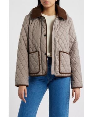 London Fog Water Resistant Corduroy Trim Quilted Coat - Brown