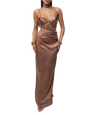 JLUXLABEL Golden Hour Corset Satin Maxi Cocktail Dress - Brown