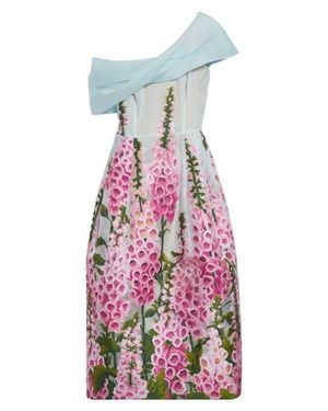 Oscar de la Renta Foxglove Print Off The Shoulder Organza Dress - White