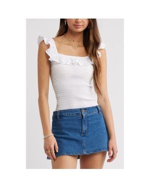 BP. Smocked Ruffle Trim Tank - Blue