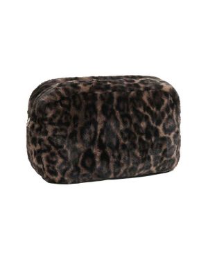 Apparis Jumbo Noor Leopard Print Faux Fur Pouch - Black