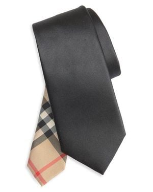 Burberry Check Lined Ekd Silk Tie - Gray
