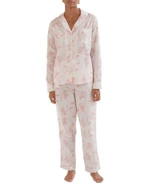Desmond & Dempsey Long Sleeve Cotton Pajamas - Natural