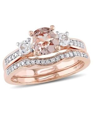 Julianna B Diamond 3-Stone Bridal Ring Set - Pink